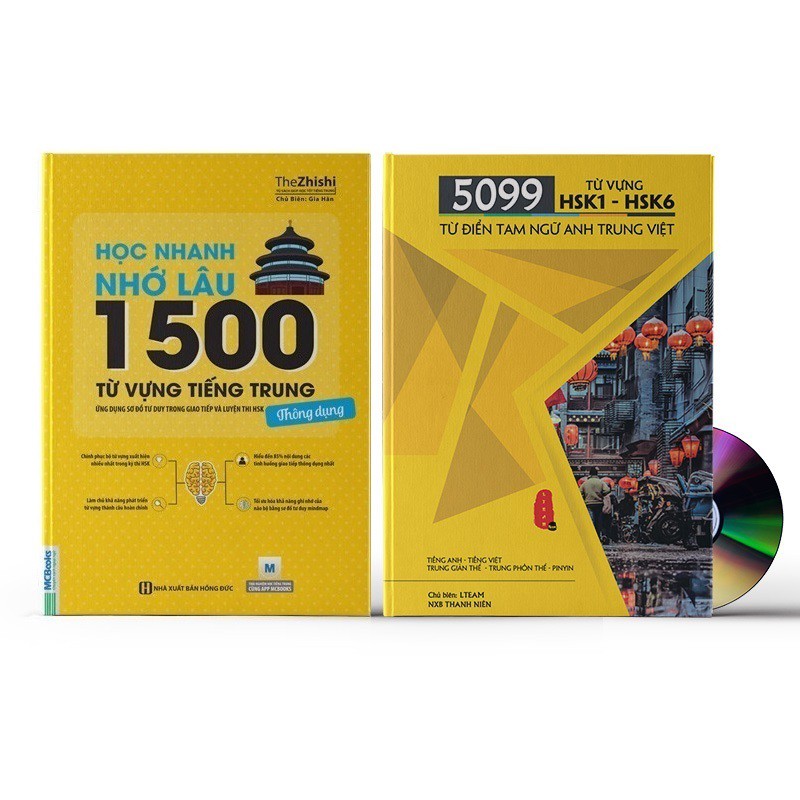 Sách - combo: học nhanh nhớ lâu 1500 từ vựng tiếng trung thông dụng + 5099 từ vựng hsk1 – hsk6 + dvd tài liệu