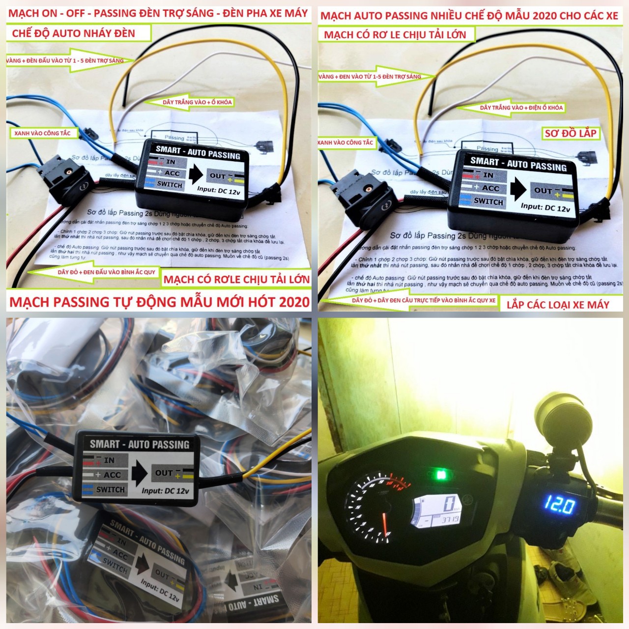 MẠCH PASSING AUTO SMART 2 CHẾ ĐỘ PHA CỐT CHO ĐÈN BI CẦU  VÀ ĐÈN PHA , MẠCH PASSING 3S ĐÈN TRỢ SÁNG