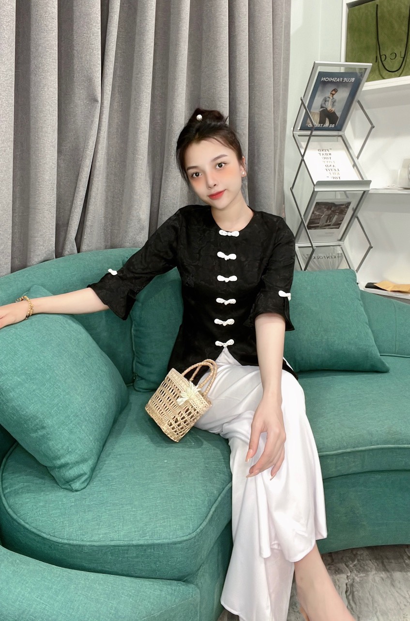 ÁO BÀ BA LỤA GẤM TAY XÒE