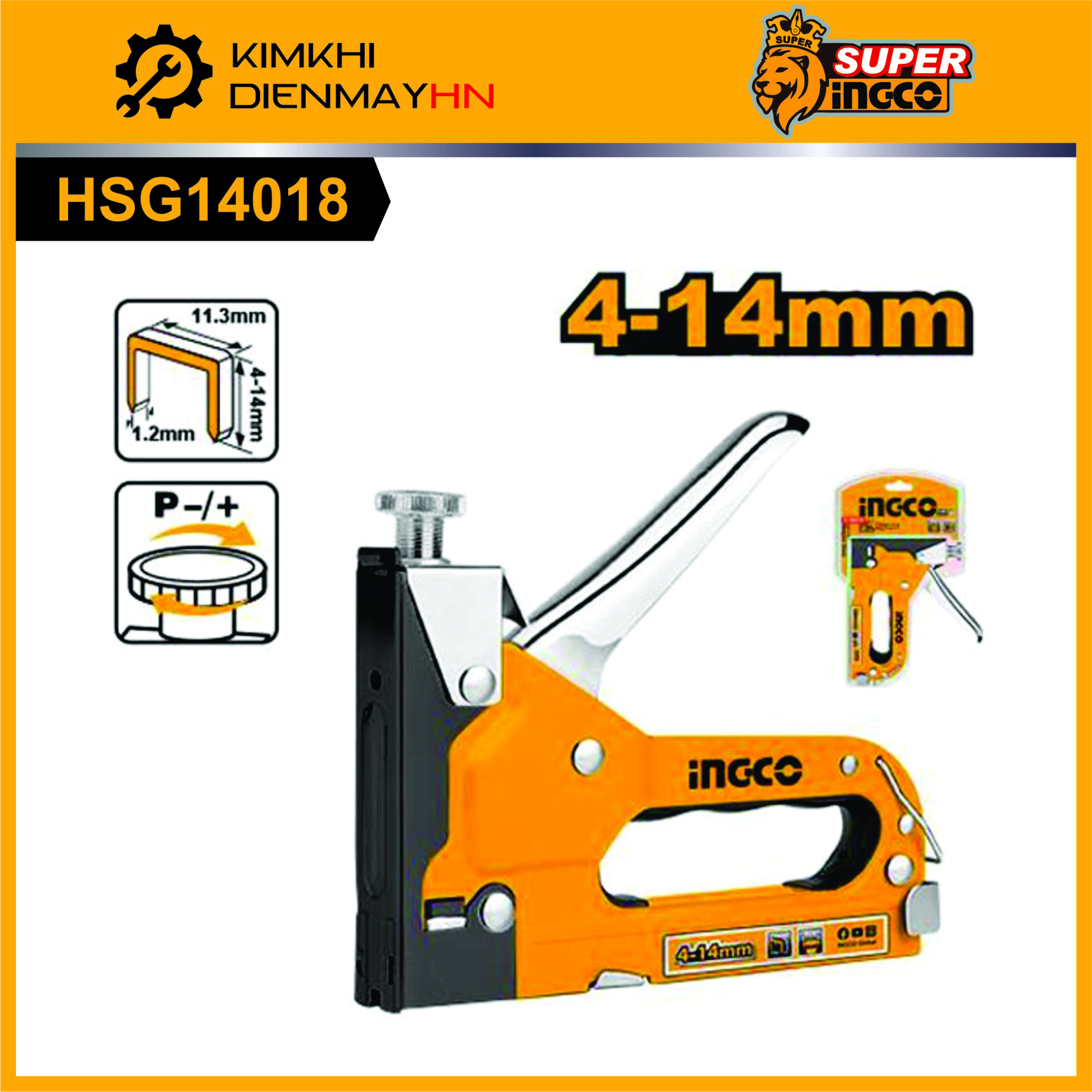 Súng bắn ghim gỗ,máy bấm ghim cầm tay ingco hsg14018