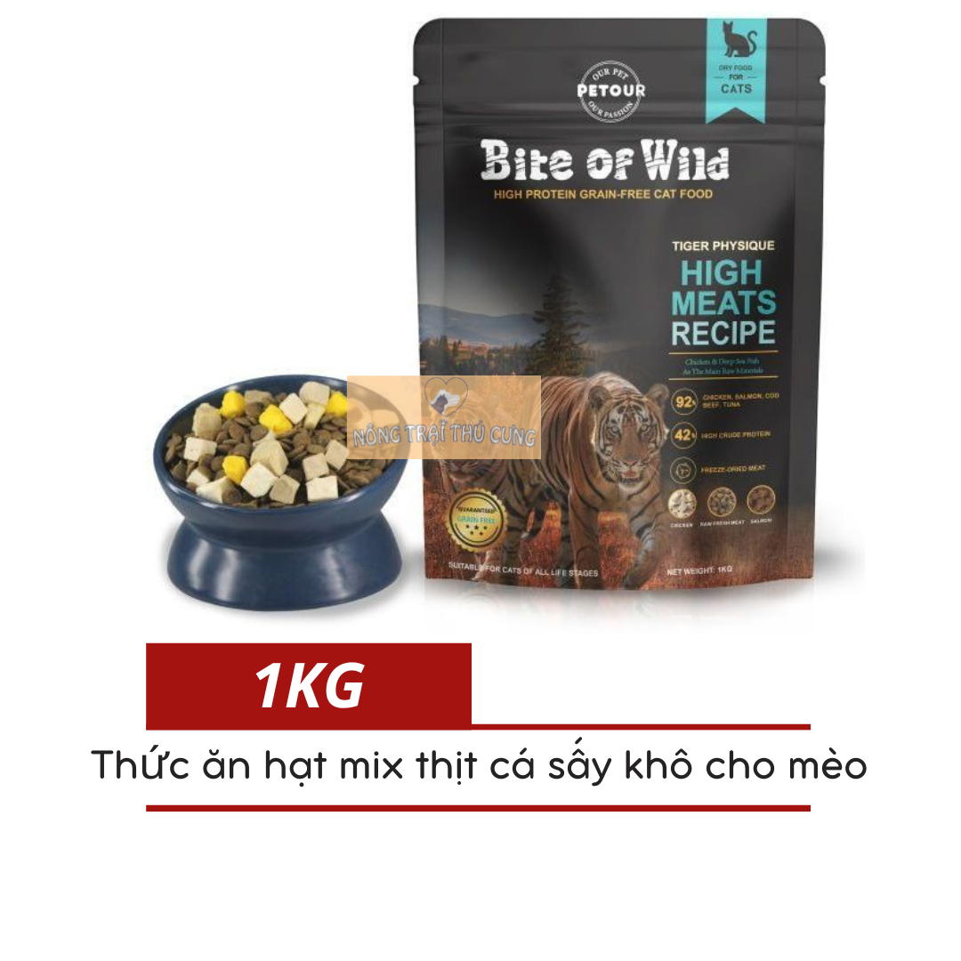 Hạt cho mèo bite of wild mix thịt sấy khô 1kg -
