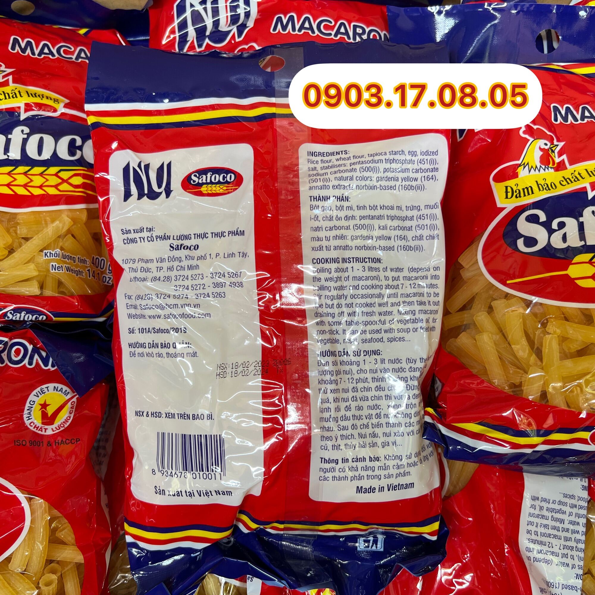 (Thùng 25*400gr)Nui ống lớn Safoco