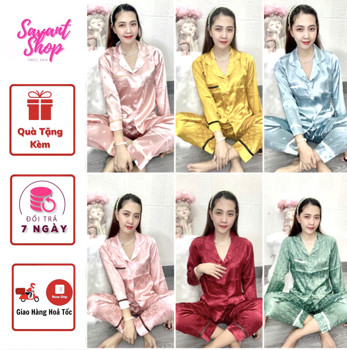 Bộ Pijama Mặc Nhà Lụa Gấm Tay Dài Vải Đẹp