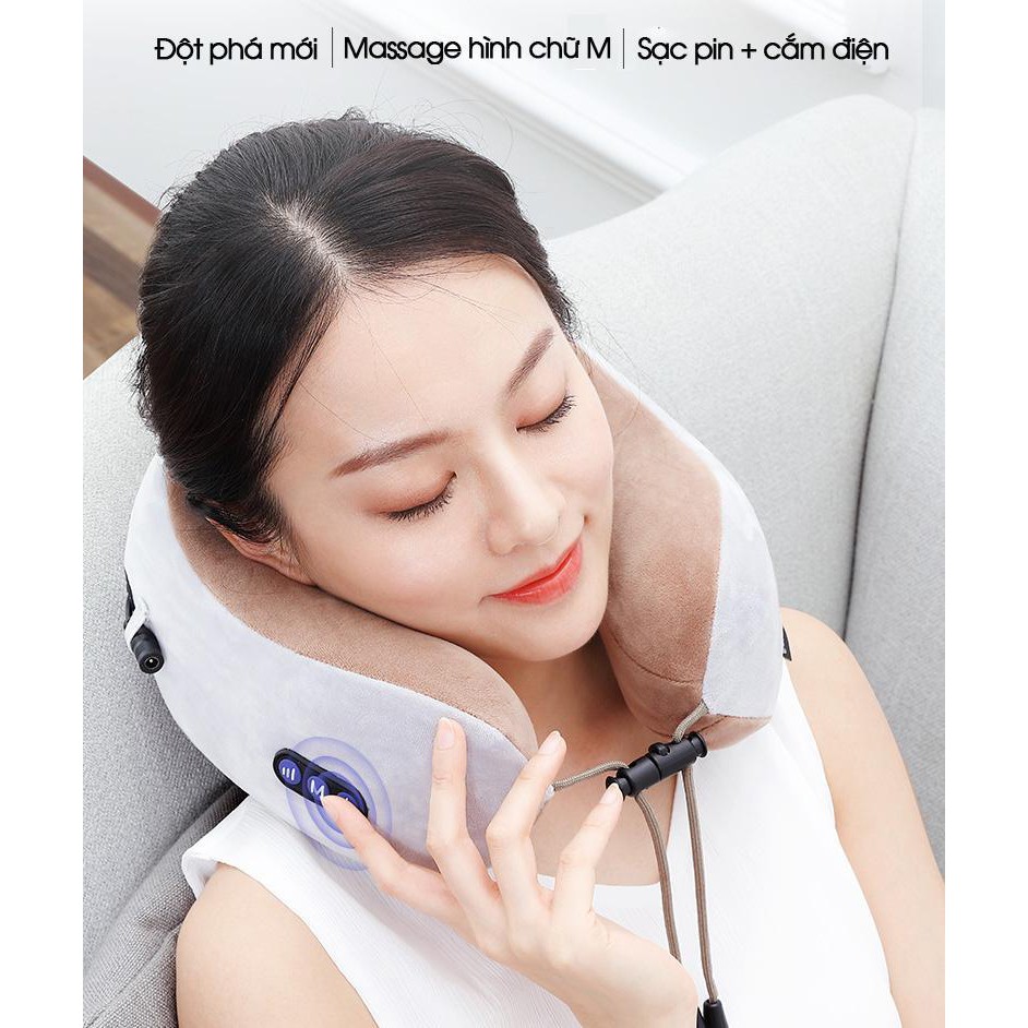 Gối Massaage Vòng Cổ Đa Năng Gối Massage Cổ Chữ U Cao Cấp 6 Kiểu Rung Khác Nhau Công Nghệ Thông Minh 3D.