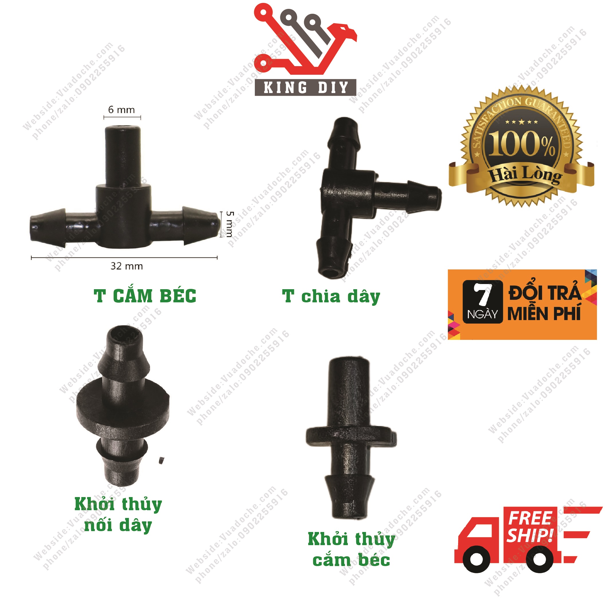 Tê 6mm nối béc phun sương mưa các loại (nối dây mềm 5x7mm hoạc dây phun sượng phi 8)