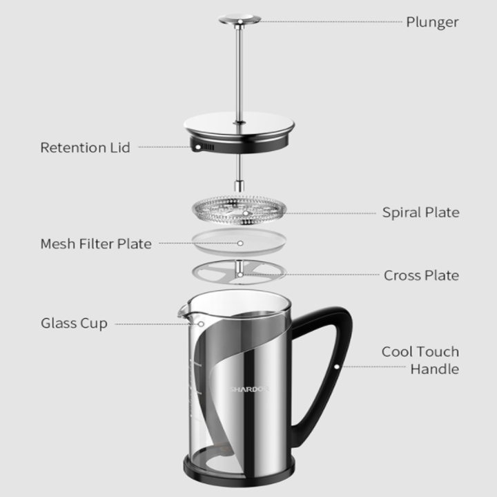 Bình pha cà phê kiểu Pháp French Press Shardor FP515S - Bảo hành 12 tháng