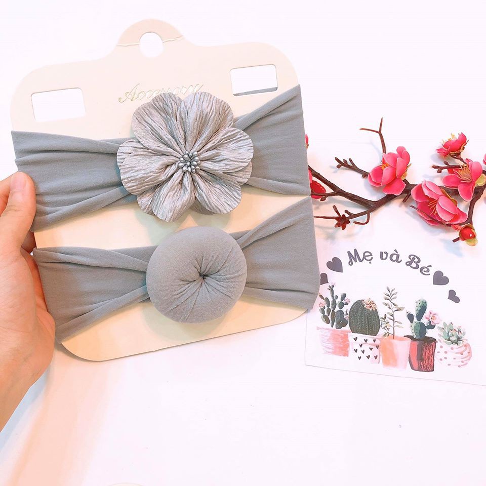 Set 2 băng đô bản to cho bé ( hoa+ xoắn) BD60 Mimo Baby
