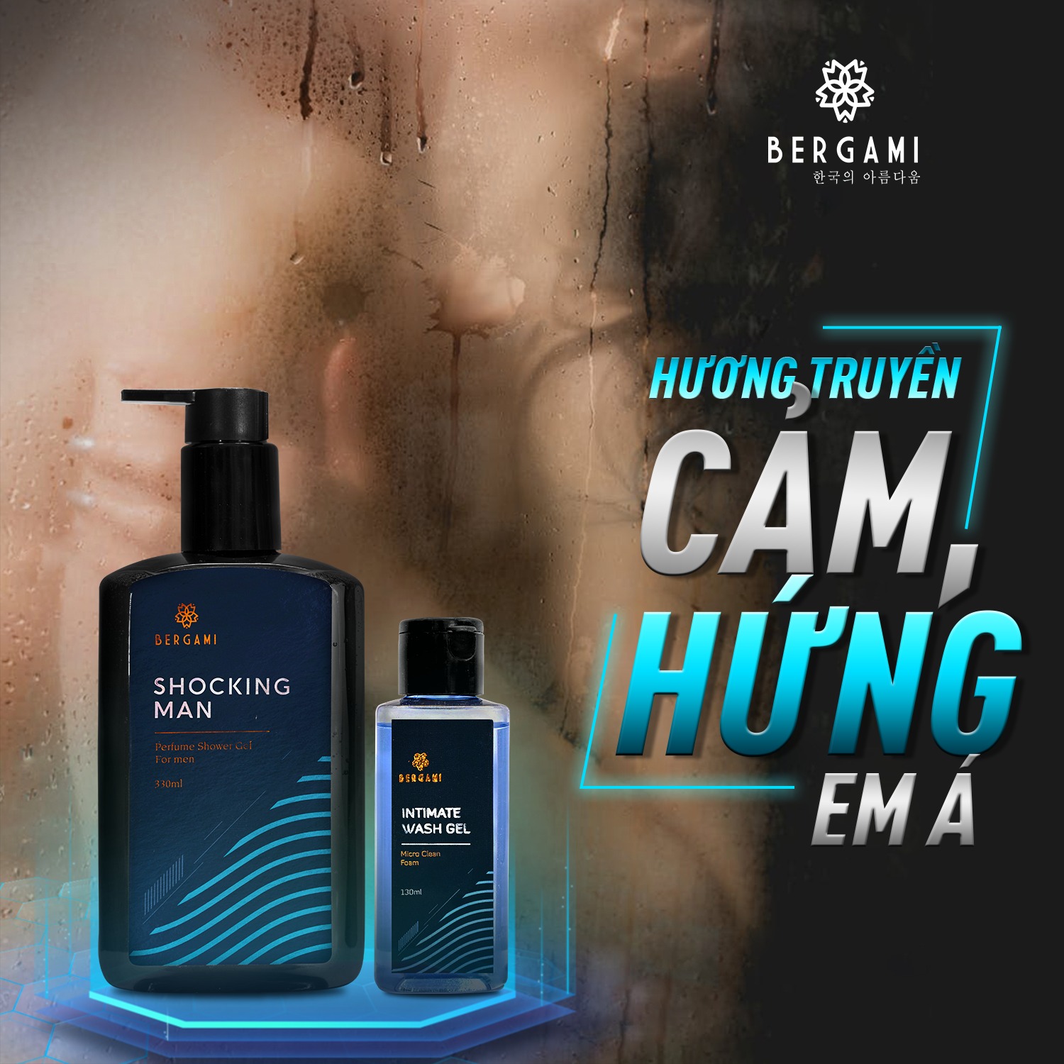 Sữa tắm nước hoa Nam 3 tầng hương DIỆT KHUẨN 24/24 Bergami Shocking Man 330ml