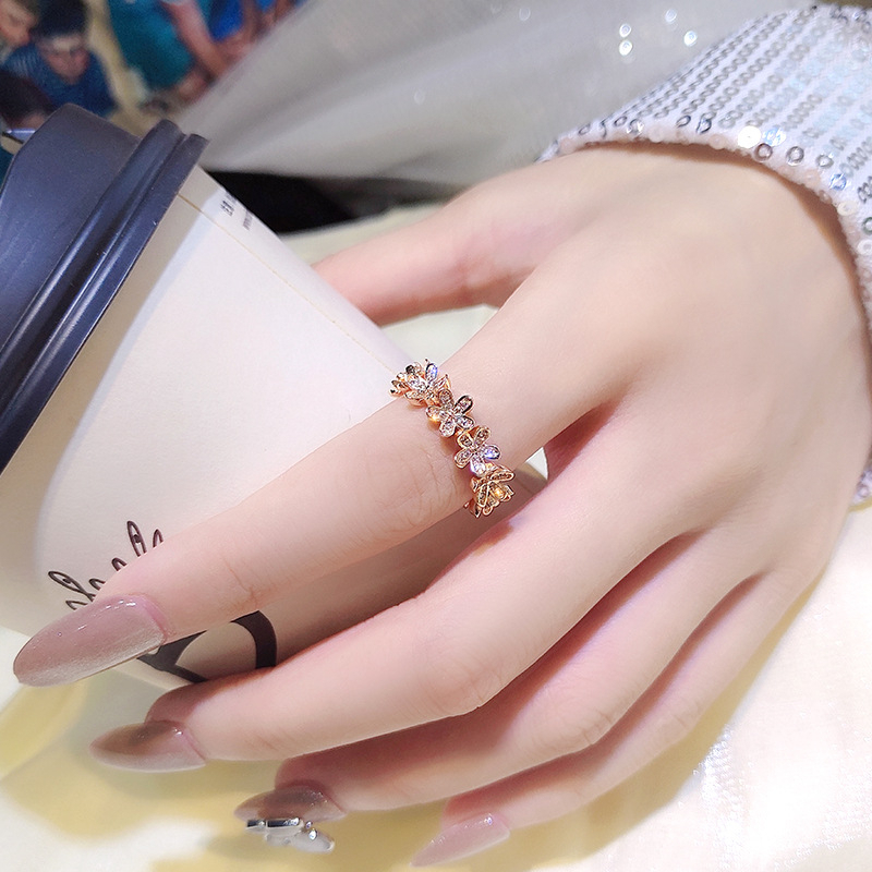 Nhẫn bạc nữ LAMY Stone Attach Chrysanthemum Ring 8044RG - Bạc cao cấp S925 ALE
