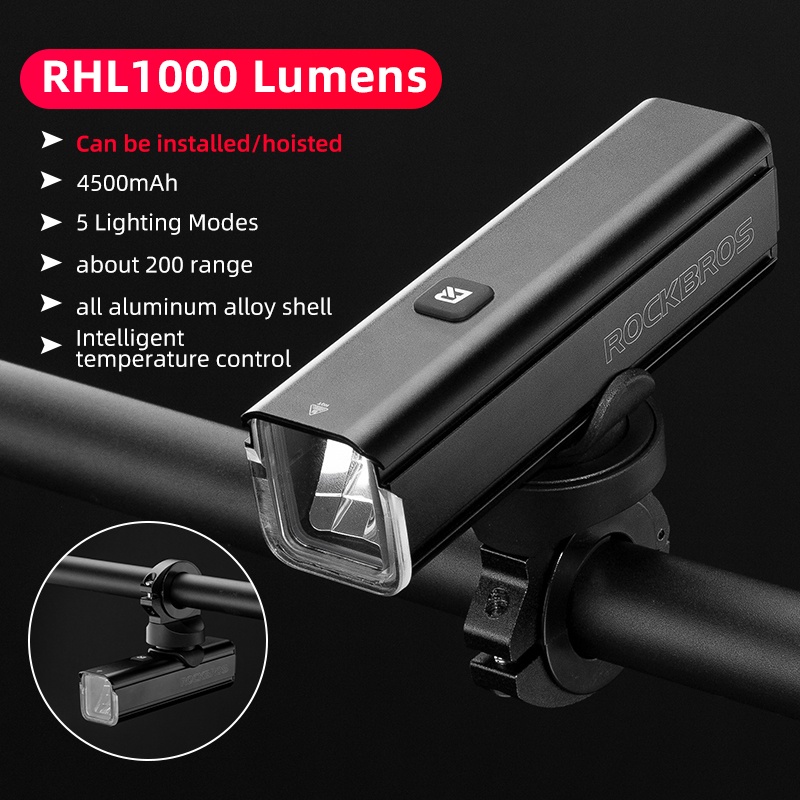 Đèn pin rockbros 1000 lumen sạc được 4800mah vỏ nhôm chống nước cho xe đạp