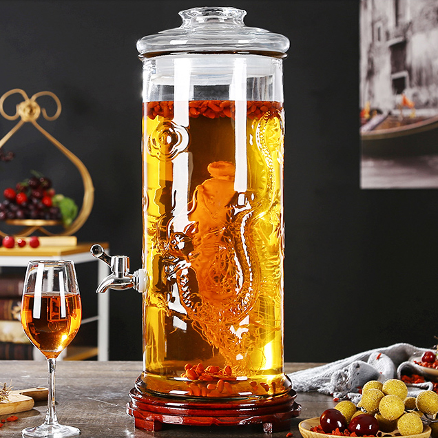 Bình Thủy Tinh Trụ Rồng Ngâm Rượu 19 Lít (Có Vòi, Không Đế), Keo Ngâm Rượu Sang trọng, Hũ Ngâm Ruou, Bình Ngâm Trái Cây, Binh Sam Trụ, Hu Lo Ngam Nhan Sam