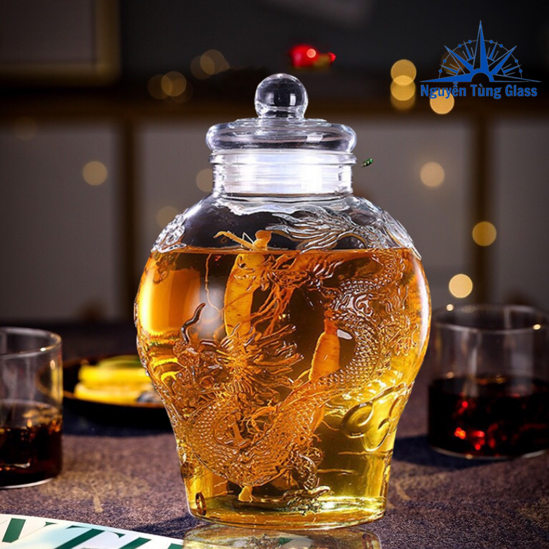 Bình ngâm rượu thuỷ tinh Chum Rồng 8 Lít