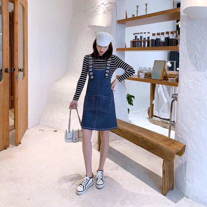 [HCM]Đầm Yếm Jean Nữ 2 Dây In Chữ