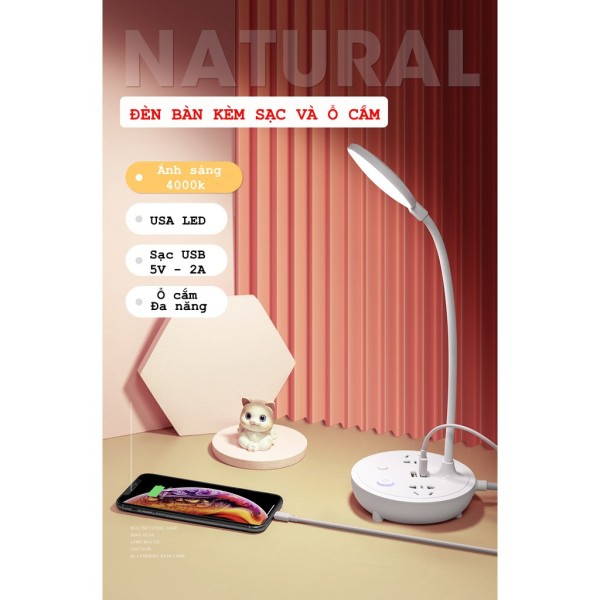 Bảng giá ĐÈN ĐỂ BÀN TÍCH HỢP Ổ CẮM VÀ SẠC NHANH ĐIỆN THOẠI. Model:GM01. sáng tự nhiên chuẩn 4k. vật liệu: đồng và ABS. Aone mall