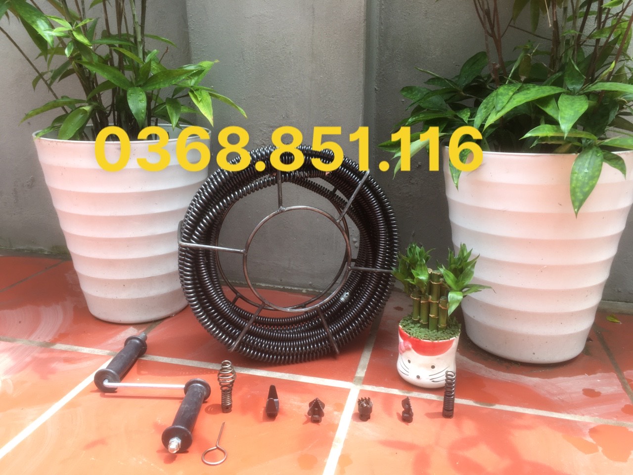 Dây thông cống LÒ XO 3M ( 3M + 6 đầu thông + tay quay......)