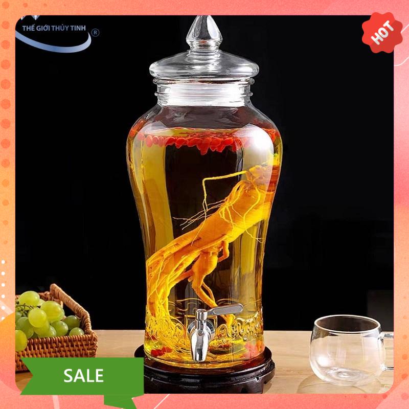 [HCM]Bình Ngâm Rươu Sâm Thủy Tinh Nạp Phúc 6 Lít