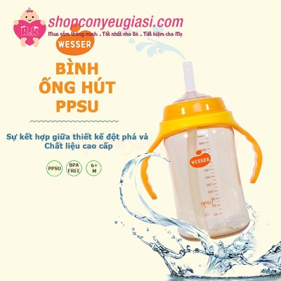 Bình Ống Hút Wesser PPSU Cổ Rộng 260ml