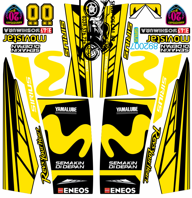 Tem chế Sirius Movistar Vàng Đen MS 892228 - Tem rời 3 lớp cao cấp - Dán xe sirius xăng cơ