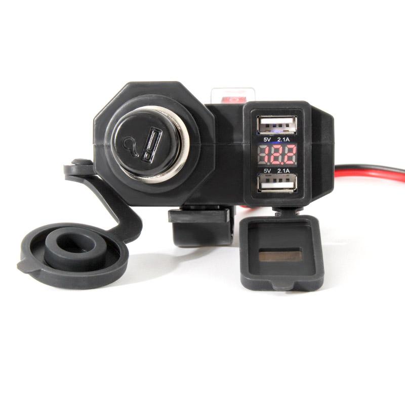 [HCM]Sạc Điện Thoại Gắn Xe Máy 3in1 Có Đồng Hồ Đo Volt