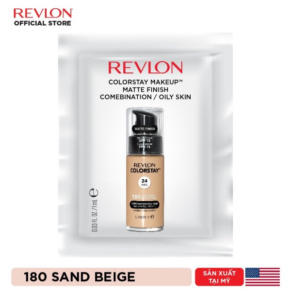 Combo 3 mẫu thử kem nền kiềm dầu lâu trôi số 1 tại Mỹ Revlon  Colorstay - 180 Sand Beige Sachet 1ml