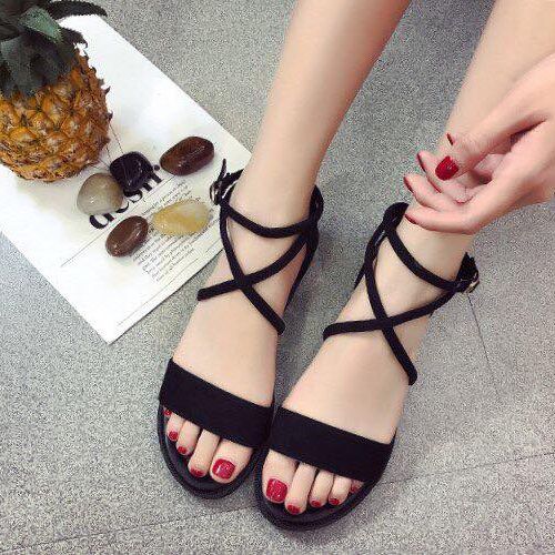 Women's Flat Sandals with Thin Straps and Round Straps Across the Feet - Db003