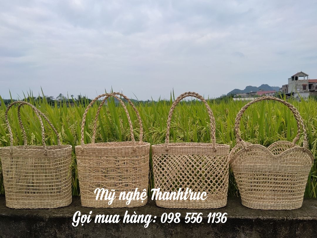 Giỏ cói mắt cáo, túi cói xách tay (không nơ)