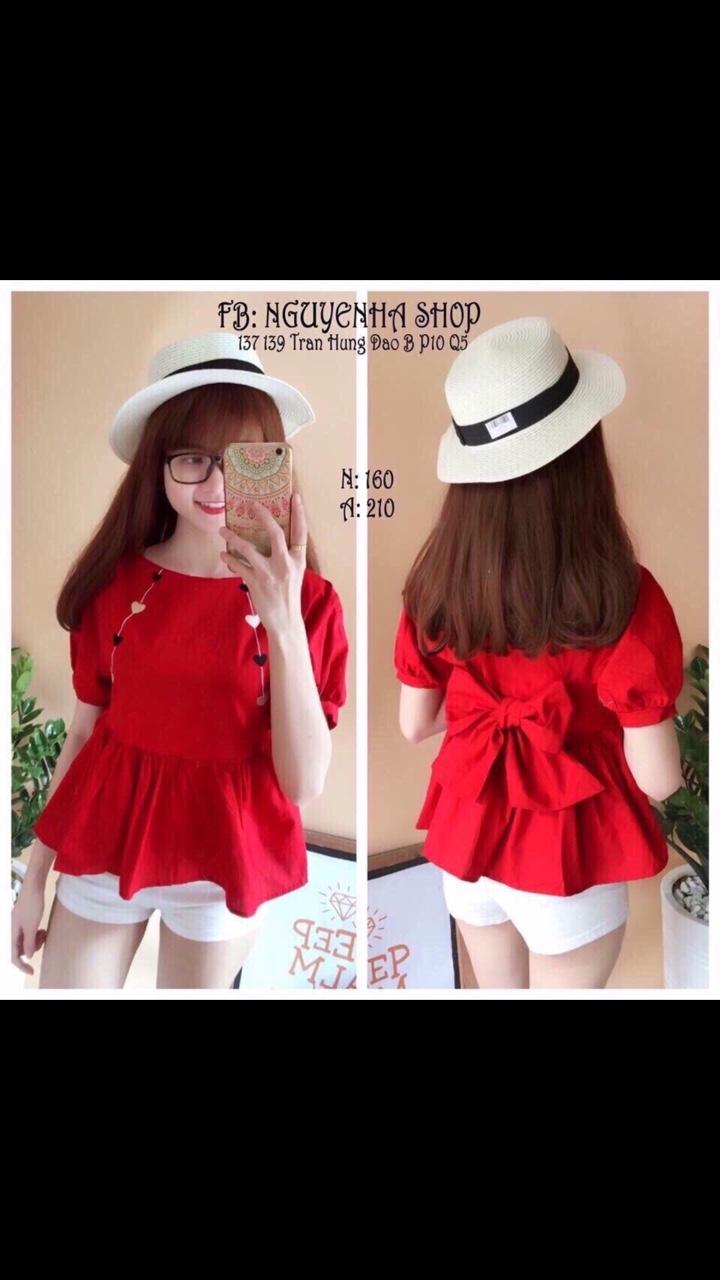 Áo kiểu thắc nơ sau lưng form babydoll kết hợp tay phồng duyên dáng TTSL0022