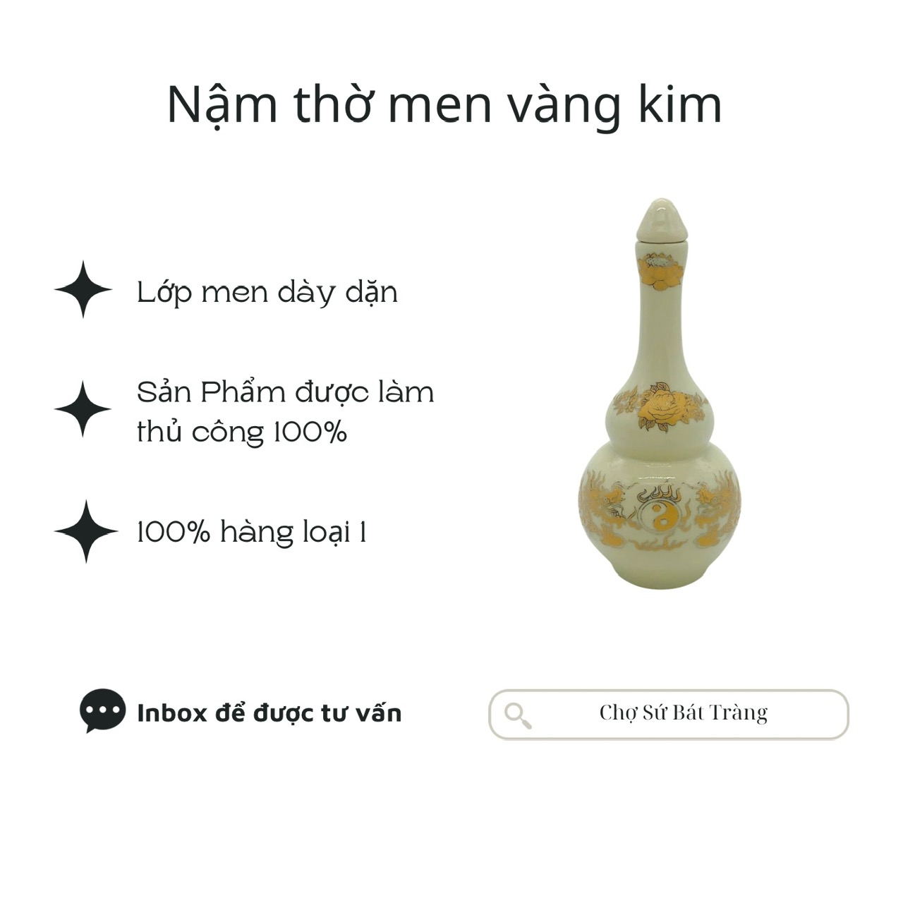 Nậm thờ men vàng kim lưỡng long