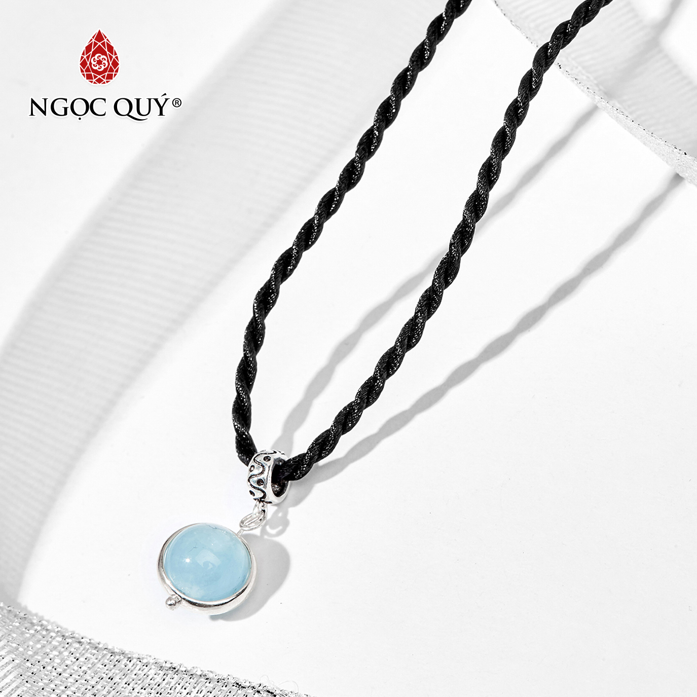 [HCM]Mặt dây chuyền đá aquamarine phối bạc mệnh thủymộc (màu xanh biển) - Ngọc Quý Gemstones