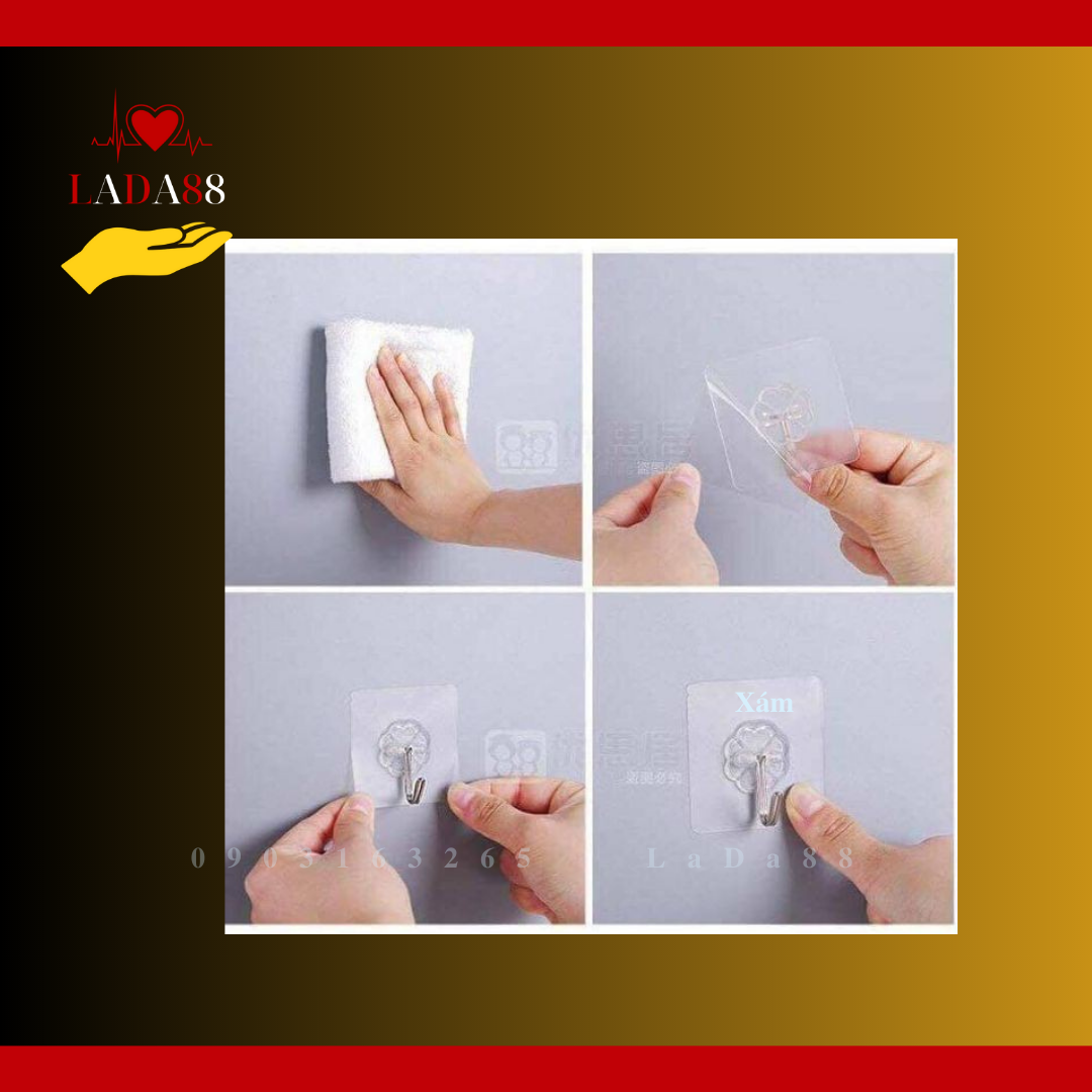 Móc Dán Tường Siêu Dính Trong Suốt Chịu Lực Tốt Treo Tường Chắc Chắn 6x6 cm
