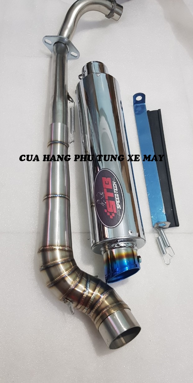 Pô Stb F1 gắn xe Dream, Wave, Sirius, Cub ( kèm cổ 2 khúc inox 304 xịn + pát treo + lò xo )