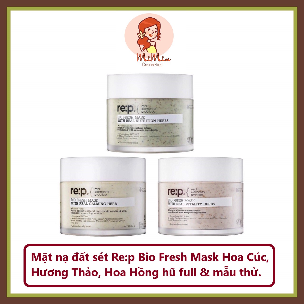 (Hũ Full & mẫu dùng thử) Mặt nạ đất sét RE:P Bio Fresh Mask đủ mùi