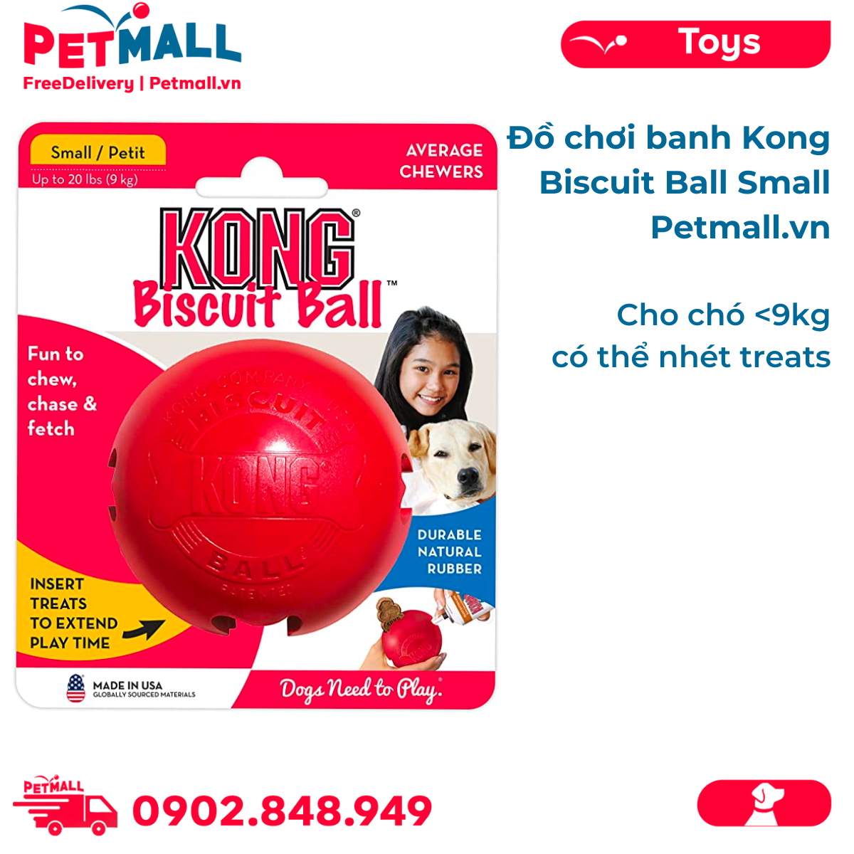 Đồ chơi banh Kong Biscuit Ball Toys Small - Cho chó 9kg có thể nhét treats Petmall