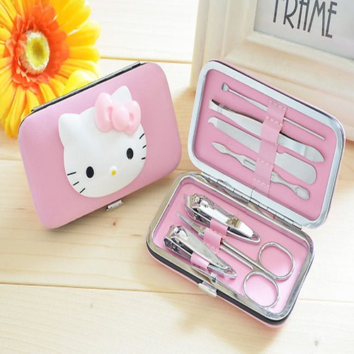 Bộ phụ kiện làm móng 7 món có hộp đựng in hoạt hình dễ thương -Bộ Cắt, Bấm Móng Tay Thú Hồng 7 Món Dễ Thương Bộ kiềm cắt móng tay hình thú sang trọng Bộ kiềm cắt móng tay hình thú cute