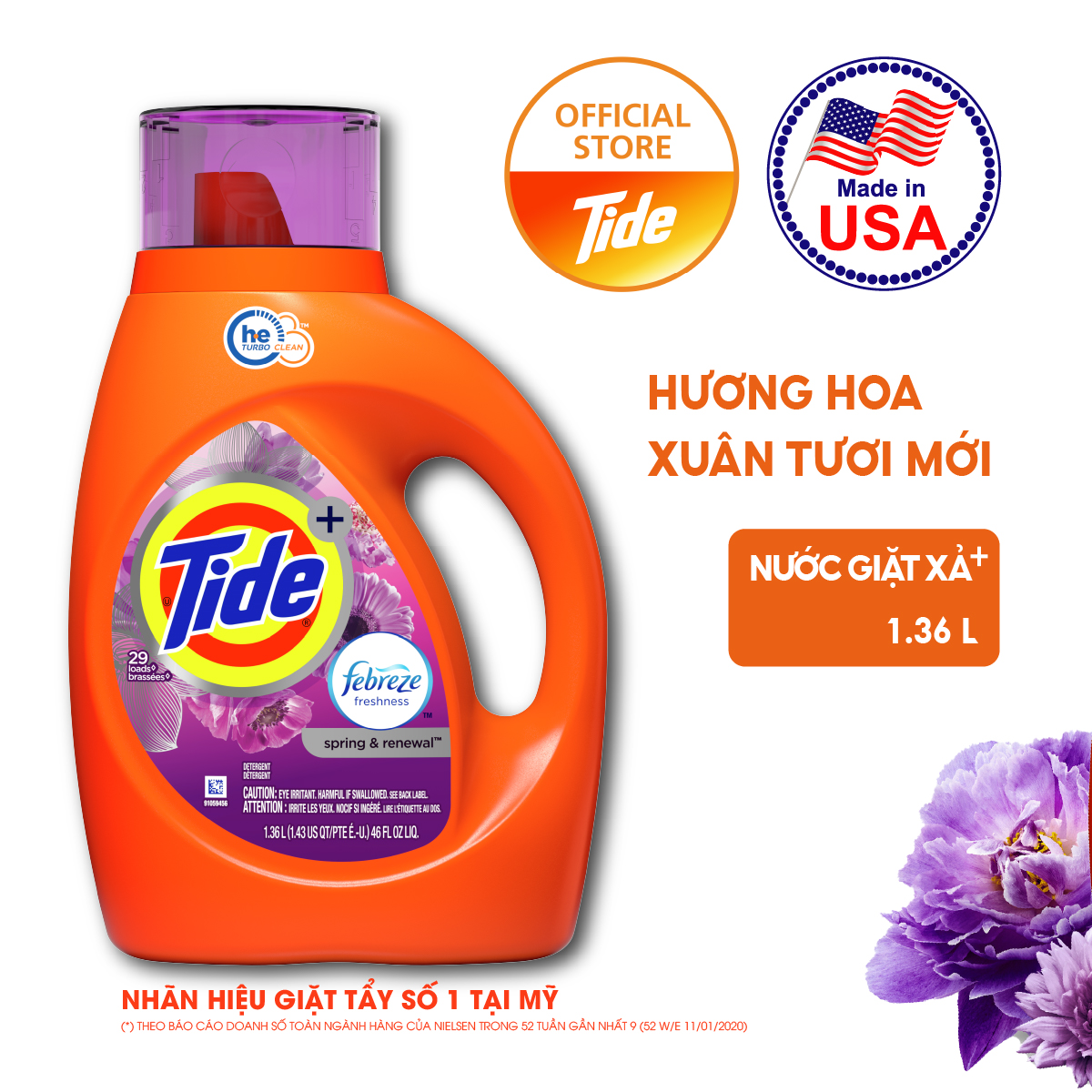 [MUA 1 TẶNG 1 QUÀ] Nước Giặt Cao Cấp TIDE Nhiều Mùi Hương 1.3L - Nhập Khẩu Mỹ