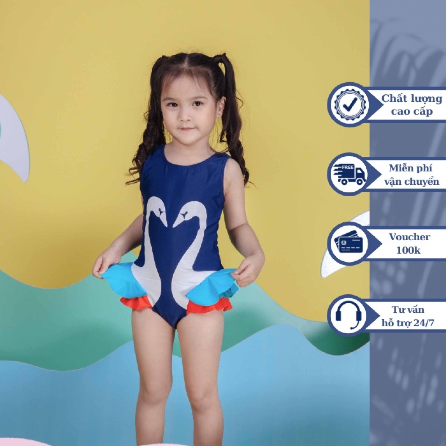 Đồ bơi áo tắm em bé BIKINI PASSPORT KID - Bé gái một mảnh váy áo 3 lỗ thumbnail