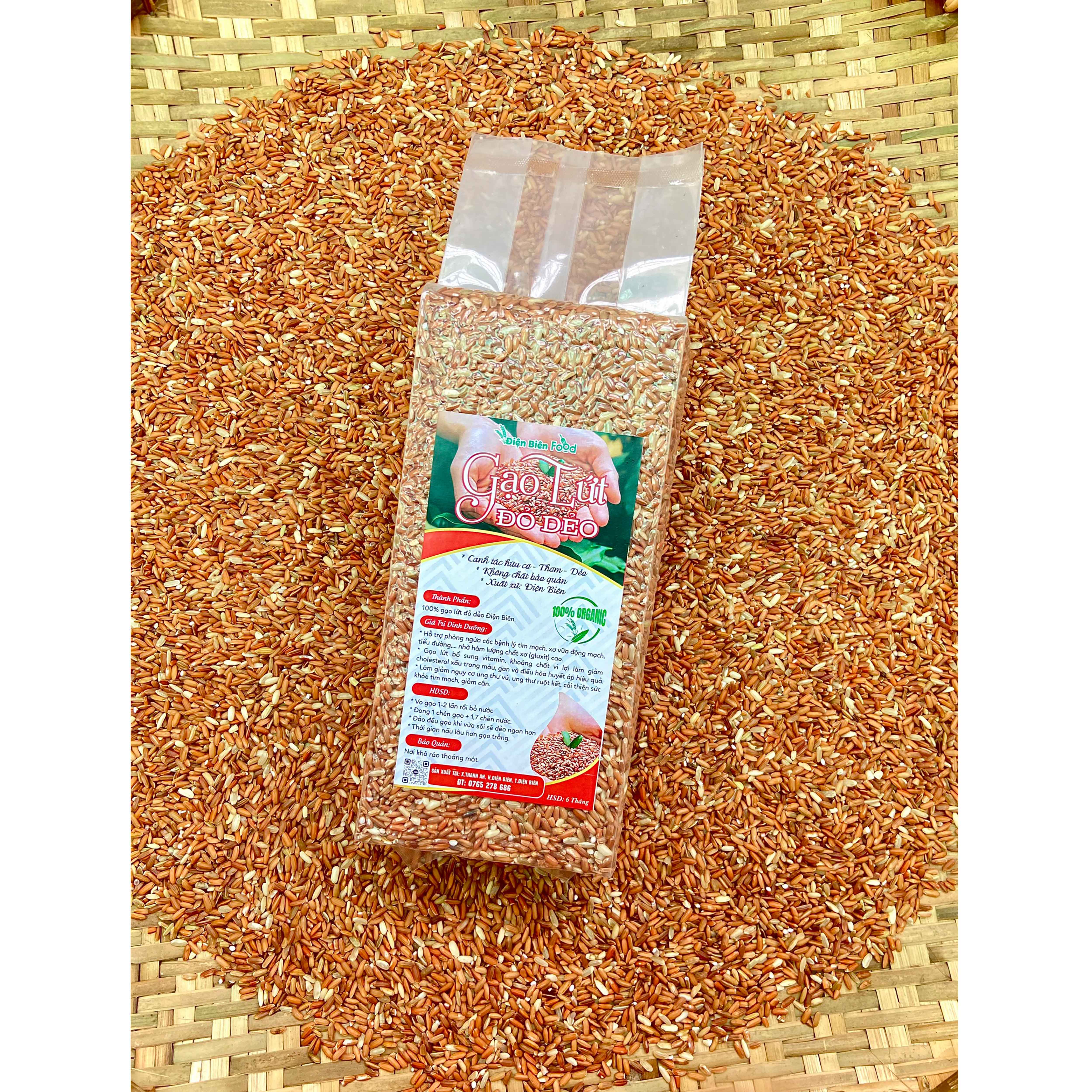 gạo lứt đỏ dẻo điện biên COMBO 5kg ( 5 túi 1kg hút chân không )