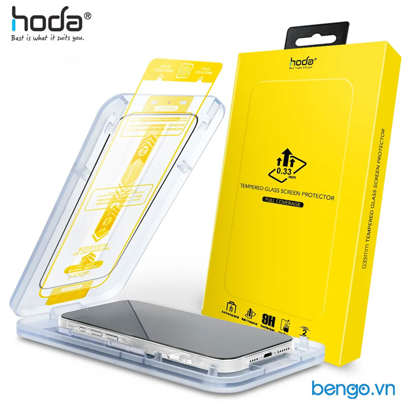 Dán Cường Lực IPhone 16 Pro Max/16 Pro/15 Pro Max/15 Pro/15 Plus/15/14/14 Plus/14 Pro/14 Pro Max/13/13 Pro/iPhone 13 Mini/iPhone 13 Pro Max HODA 2.5D Full Kèm Khung Dán