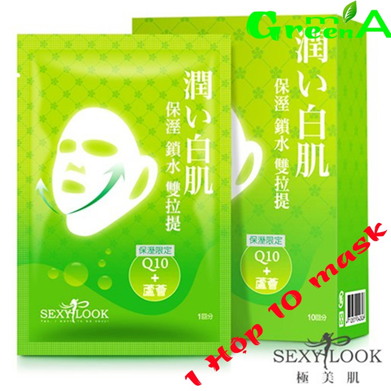 Mặt nạ nâng cơ giữ ẩm sáng da đều màu Sexy Look Đài Loan (10 miếng/hộp) - Xanh lá