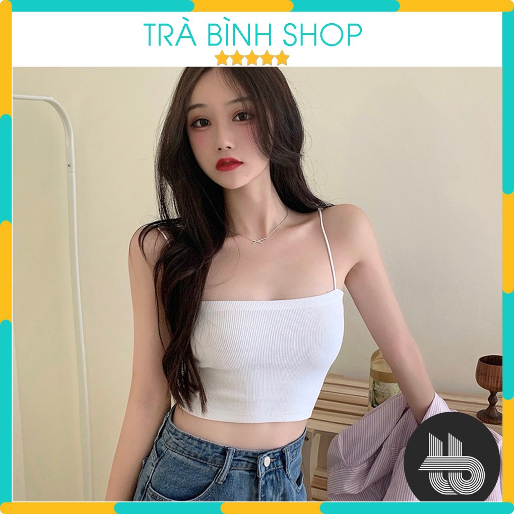 Áo quây 2 dây sợi bún croptop dáng ôm chất thun mịn bozip màu đen trắng