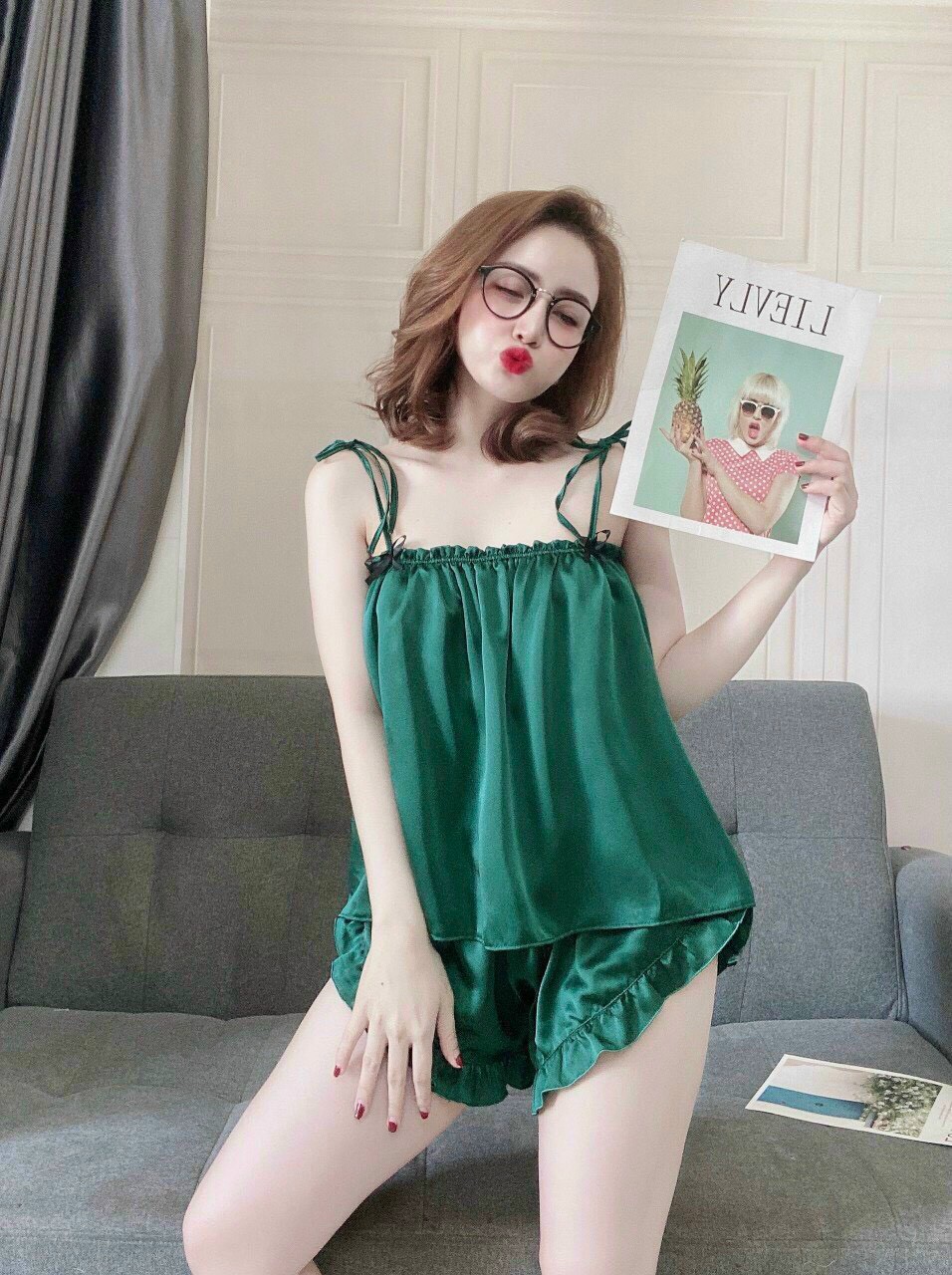 Set bộ lụa satin 2 dây cột đẹp xuất sắc vải lụa satin siêu mềm mát hàng một size từ 45 đến 60kg vừa