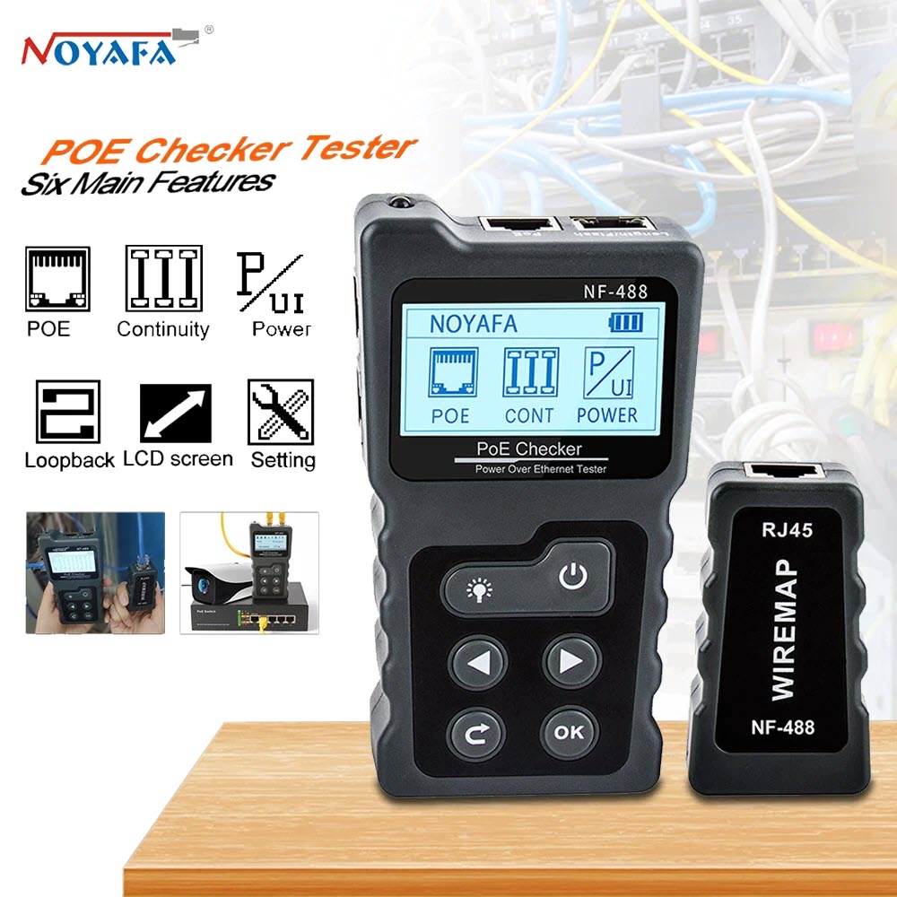 Máy test và kiểm tra tín hiệu cáp mạng poe noyafa nf-488 - hàng nhập khẩu.noyafa nf-488 lcd network poe checker over the ethernet cat5 cat6 lan cable tester loop test tool