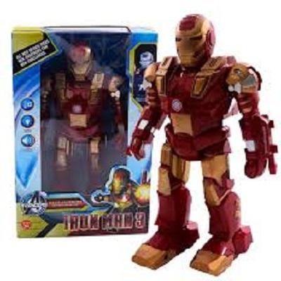 (TẶNG KÈM PIN) Đồ chơi siêu nhân iron man dùng pin phát nhạc biết đi, thiết kế chắc chắn, có các khớp giúp bé có thể gập lại, chơi vui vẻ hơn, do choi sieu nhan iron man dung pin phat nhac biet di danh cho be trai tren 1 tuoi