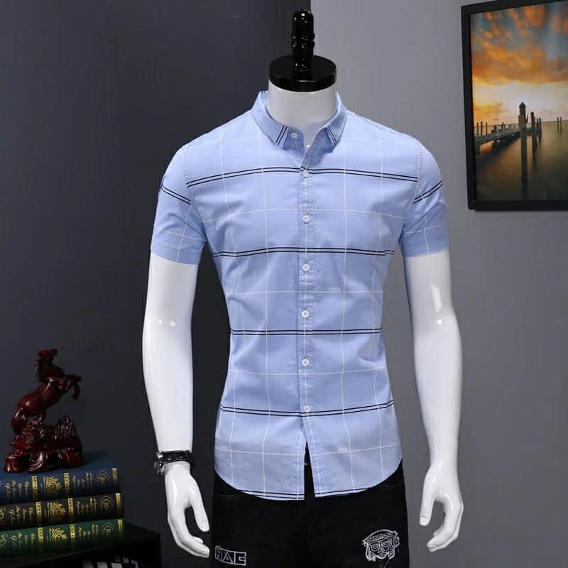 Áo sơ mi nam ngắn tay phối caro ô kẻ họa tiết chữ PR02 thời trang Hàn Quốc cao cấp PONIVALAZA chất vải mềm mịn thoáng mát form dáng chuẩn mẫu mới hot trend 2023