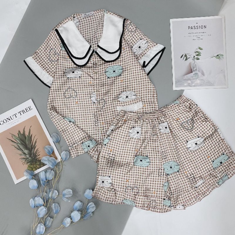 Bộ Pyjama Đùi Cộc Tay LỤA SATIN Nhiều Mẫu