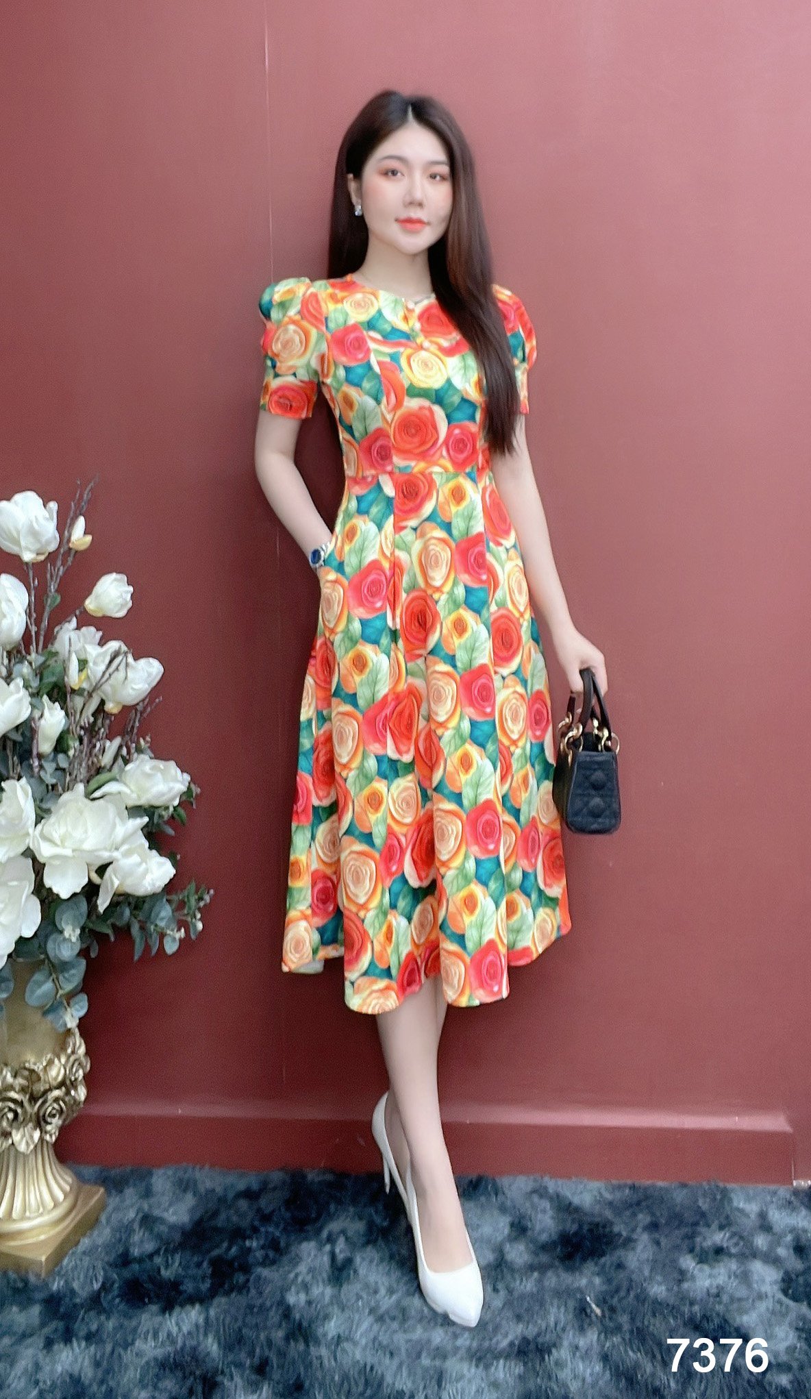 Đầm EMY EM7376 Xoè Hoa Cam