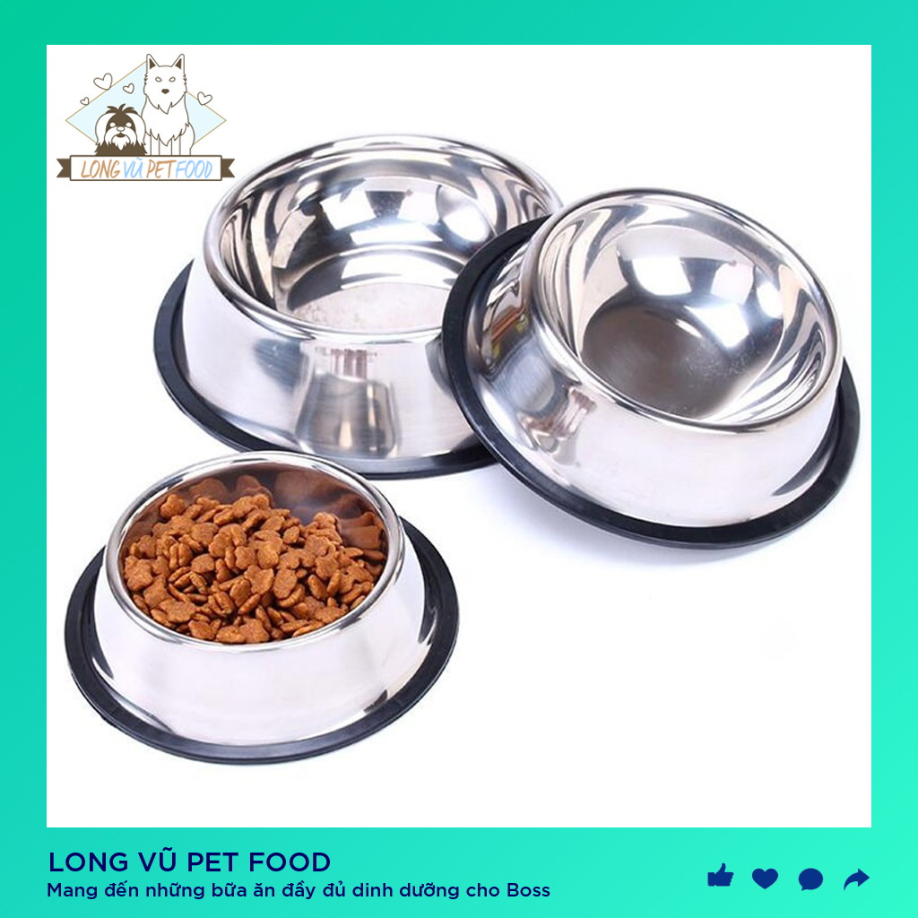 Bát ăn inox đế chống trượt cho chó mèo - Long Vũ Pet Food
