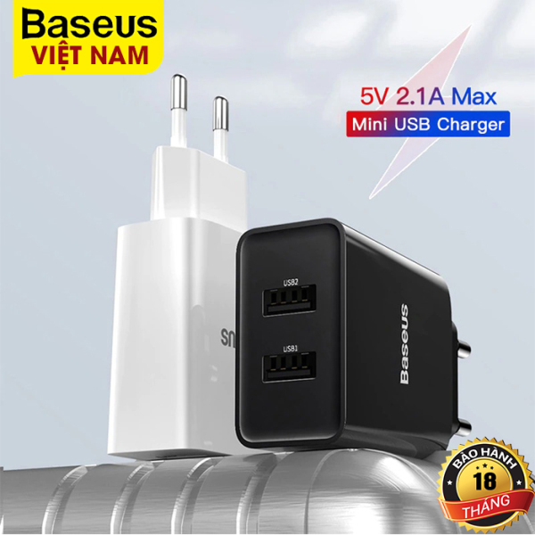 Củ sạc du lịch Baseus 5V/2.1A, công suất 10.5W, hai cổng USB sạc hai thiết bị cùng lúc - phân phối chính hãng tại Baseus Việt Nam