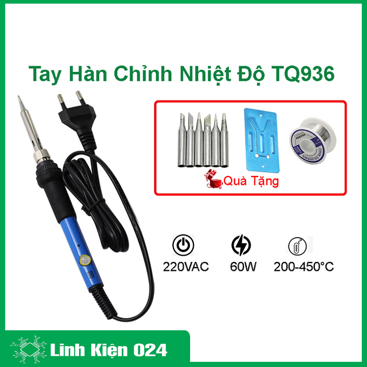 Tay hàn điều chỉnh nhiệt độ 60W TQ936 Tặng 30g thiếc + kệ hàn gác mỏ hàn + 5 mũi hàn tiện dụng