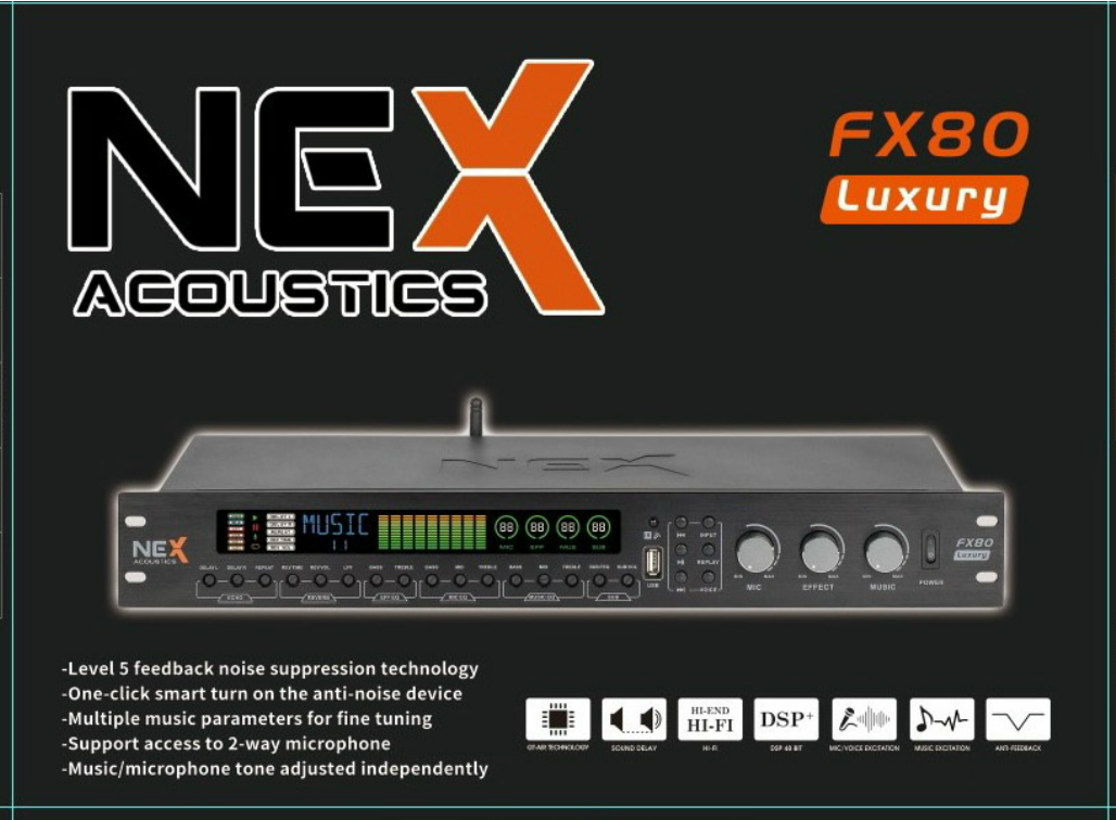 Vang Cơ Lai Số NEX FX80 LUXURY Tích Hợp Sẵn Lọc Xì Equalizer Reverb Tiếng Sáng Chuyên Nghiệp Karaoke Cực Hay, Kết Nối Bluetooth, Cổng Quang Có Chế Độ Cắt Sub, Thích Hợp Cho Karaoke Gia Đình, Sự Kiện Bảo Hành 12 Tháng